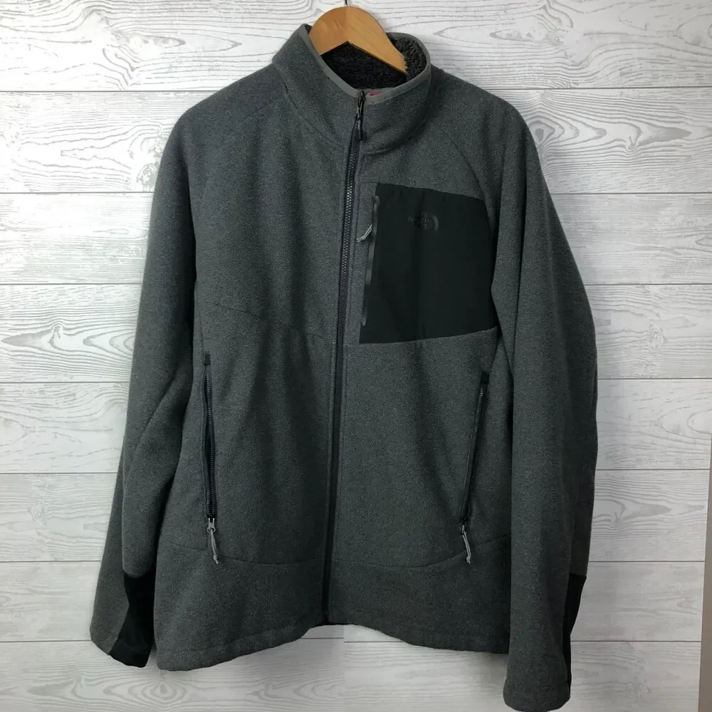 The North Face Men's XL Fleece Long Sleeve Zip Front Jacket Coat Solid Gray